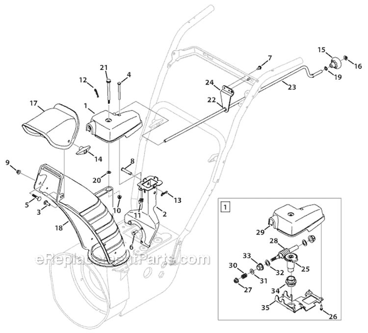 Chute Extended Diagram and Parts List for 2010 Yard Man Snow Blower